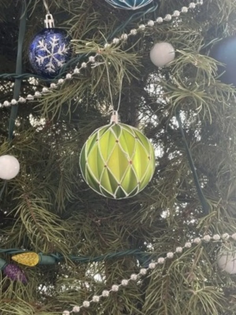 Pair Green & Blue Caged Decorative Ball Ornaments Christmas Holiday Decor